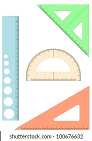 set of four plastic school rulers on white background