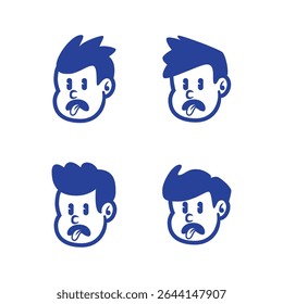 Set of four playful cartoon boy face logos in different hairstyles. Perfect for kid's brand, mascot design, or retro-themed branding. EPS vector included