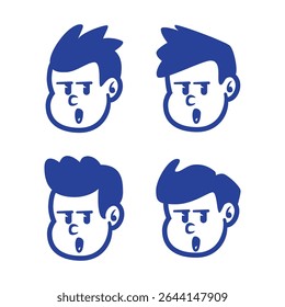 Set of four playful cartoon boy face logos in different hairstyles. Perfect for kid's brand, mascot design, or retro-themed branding. EPS vector included