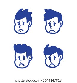 Set of four playful cartoon boy face logos in different hairstyles. Perfect for kid's brand, mascot design, or retro-themed branding. EPS vector included