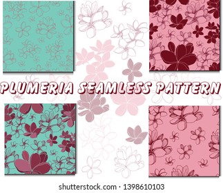 Set of four plumeria flowers patterns. hand drawn elements for your design.