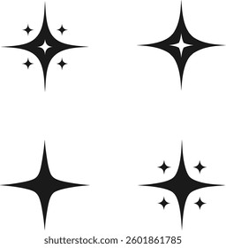  Set of four pointed silhouette star vector. Shine icon, Clean star icon.