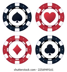 Set Of Four Poker Chips With Suits Vectorart
