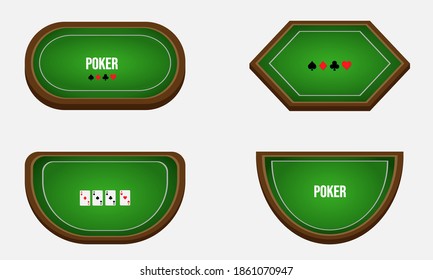 Set of four poker tables in different shape for poker client game design and user interface in flat design. Vector illustration isolated on white background. 
