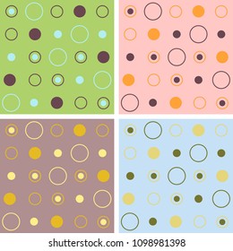 Set of four polka dot patterns in retro colors