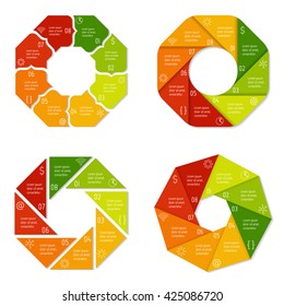 Set of four polygonal infographic diagrams with 8 options. Isolated paper sequence banners for tutorial. EPS10 progress steps templates.
