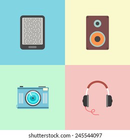 set of four portable devices. concept of gadgets, electronic and multimedia. template elements for web and mobile applications. flat design trendy modern eps10 vector illustration