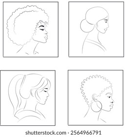 Set of Four Portraits: African American, Native American, Asian, and Afro- Women.