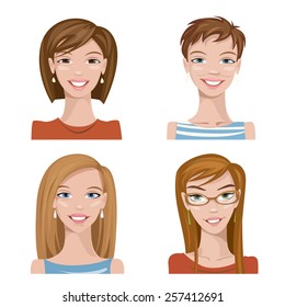 Set of four portraits. Female characters. 