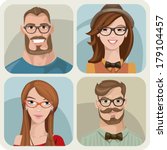 Set of four portraits of hipsters, two men and two women 