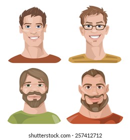 Set of four portraits. Male characters. 