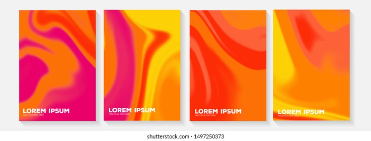 Set of four posters with vivid, abstract and colorful psychedelic background vector illustration. Colors of the year. Copy text. Business concept. 