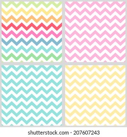 Set of four primitive retro seamless chevron patterns ideal for baby shower