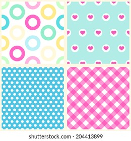Set of four primitive seamless retro patterns ideal for baby shower