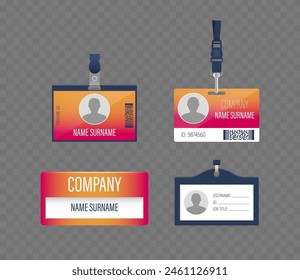 Set Of Four Professional Office Id Badge Designs Showcasing Colorful Templates With Placeholder Text For Name, Job Title