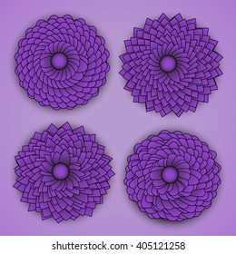 Set of Four Purple Chrysanthemums