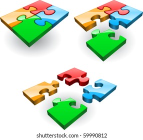 Set of four puzzles collected from different. Vector.