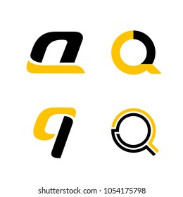 Set of four Q letter logos. Isolated on white background. Vector illustration, eps 10.