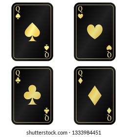 Set Four Queens Black Card With Gold