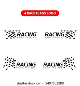 Set of four race flags logo template vector, Simple design race flag icon suitable for motor, car, rally sport isolated on white background. Vector Illustration