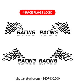 Set of four race flags logo template vector, Simple design race flag icon suitable for motor, car, rally sport isolated on white background. Vector Illustration