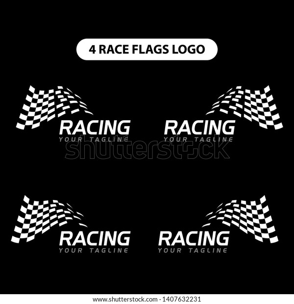 Set of four race flags\
logo template vector, Simple design race flag icon suitable for\
motor, car, rally sport isolated on black background. Vector\
Illustration