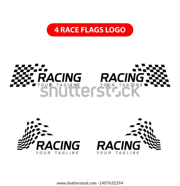 Set of four race flags\
logo template vector, Simple design race flag icon suitable for\
motor, car, rally sport isolated on white background. Vector\
Illustration