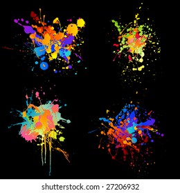 set of four rainbow-colored ink splats