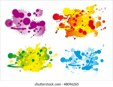 set of four rainbow-colored ink splats