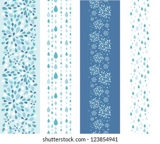 Set of four raindrops vertical seamless patterns backgrounds borders