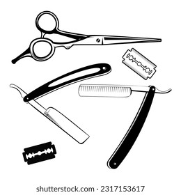 A set of four razors and scissors