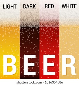 Set of Four Realistic Beer with Foam. Seamless Patterns for Template Decoration and Covering