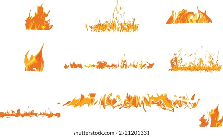 Satz von vier realistischen Feuerflammen, die Vektorgrafiken auf weißem Hintergrund verbrennen