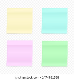 Set of four realistic soft color stickers. Stationery illustration. Mockup for notes or banner. Vector illustration