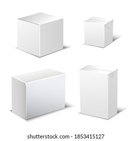 Set of four realistic white package Box. Design elements for online delivery layout. Vector