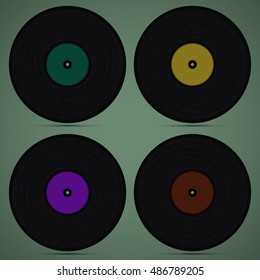 Set of four records on the green background