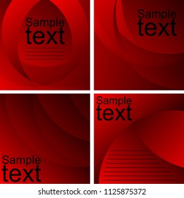 set of four Red abstract template for card or banner. Background with waves and reflections. 