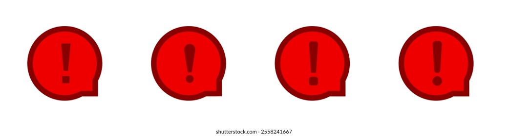 A set of four red alert icons, each featuring a distinct exclamation mark in the center.