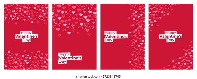 Conjunto de quatro modelos de banner vermelho com padrão de coração rosa e uma caixa de texto Feliz Dia dos Namorados para cartão de saudação de férias