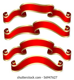 Set from four red banners from ribbon