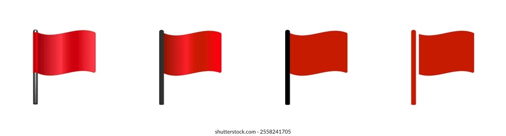 A set of four red flags, each with distinct styles, displayed against a white background.