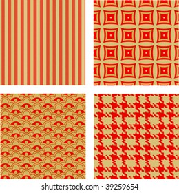 set of four red and gold seamless patterns