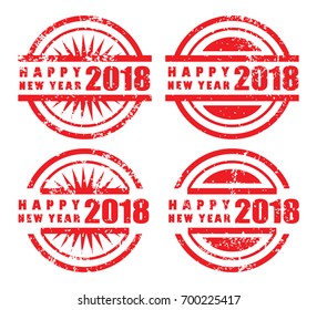 set of four red grunge rubber stamps - happy new 2018 year