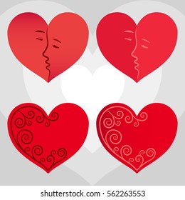 Set of four red hearts.
