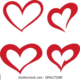 set of four red hearts of different style on a white background, vestor for cards, love, gratitude, valentine's day