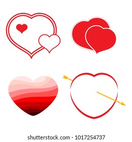 Set of four red hearts. Romantic love symbol of valentine day. Vector illustration