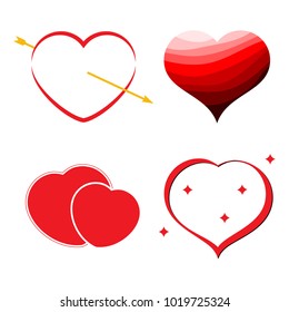 Set of four red hearts. Romantic love symbol of valentine day. Vector illustration
