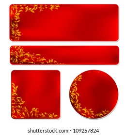 set of four red labels with golden ornament