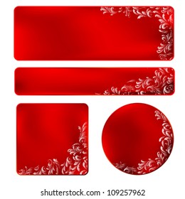 set of four red labels with golden ornament