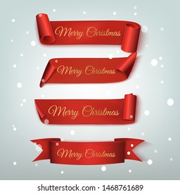 Set of four red, Merry Christmas and Happy New Year, realistic banners. Vector illustration